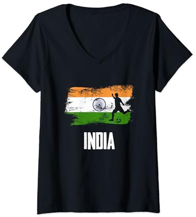 India Flag Jersey Indian Soccer Team Indian T-Shirt mit V-Ausschnitt