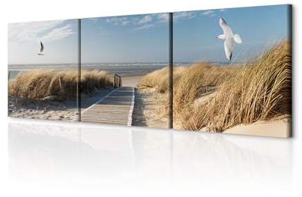 decomonkey - Impression sur Toile Intissé Plage 180x60 3 Pièces - Tableau Décoration Appartement Cadre en Bois Photo Déco Salon Peinture sur Toile Maison
