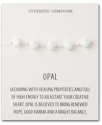 Philip Jones Synthetic White Opal Gemstone Bracelet with Quote Card
