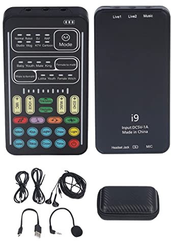 Annadue i9 Voice Changer - Kit de streaming en direct, mini carte son multifonctionnelle, changeur de son en un pour PS4, , Switch, PC, ordinateur portable (version anglaise)