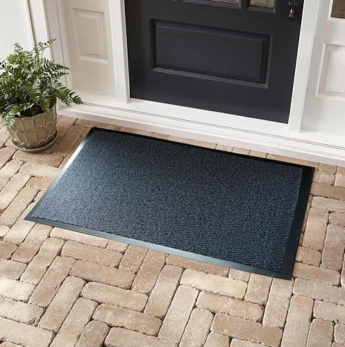 GULLAMBO Indoor Door Mat, Non-Slip Washable Front Door Dirt Trapper Entrance Mat, Rubber Backed, Low Profile Absorbent Floor Mats, 40 x 60 cm Blue