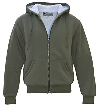 Commando Industries Bequeme und Kuschlige Sherpa Jacke mit Schaffell Imitat (Oliv/XL)