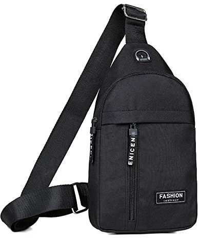 Poo4kark Männer & Frauen Kleine Sling Crossbody Brusttasche Mehrzweck-Sling-Geldbörse One Strap Reisesporttasche mit Kopfhörerloch (4-Black, One Size)