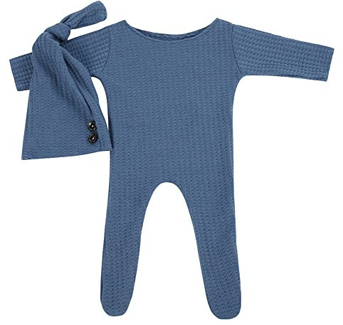 2 Stück Neugeborenen Fotografie Requisite,Baby Fotoshooting Kostüme Set Strampler Outfits mit Gestrickt Häkeln Strickmütze Baby Foto Fotografie Prop Kleinkind Zubehör für 0-3 Monate Jungen Mädchen