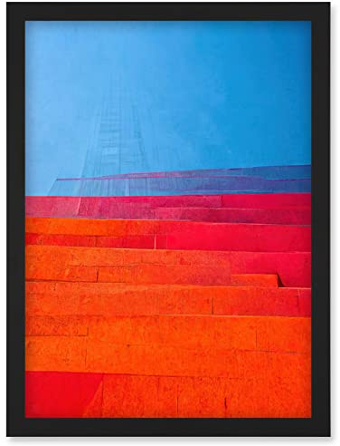 Wee Blue Coo Abstract Minimalist Steps Painting Blue Purple Pink Orange Red Artwork Framed Wall Art Print A4