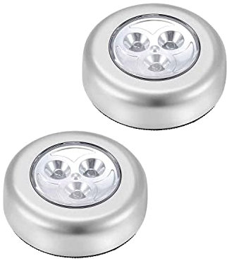 LED Battery-Powered Wireless Night Light Tap Touch Lamp, Self Adhesive Push Button for Closets, Cabinets, Counters, or Utility Rooms, Cordless Puck Shape, Batteries Not Included (2 Pack Push Lights)