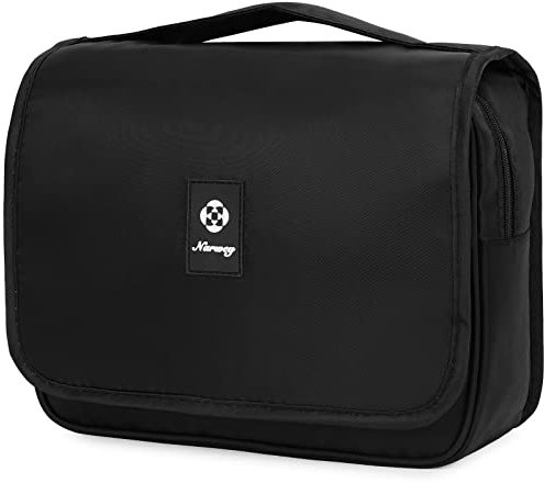 Kulturtasche Damen Gross - Kulturtasche Zum Aufhängen, Kulturbeutel für Damen & Herren Kosmetiktasche - Waschtasche (Pures Schwarz)