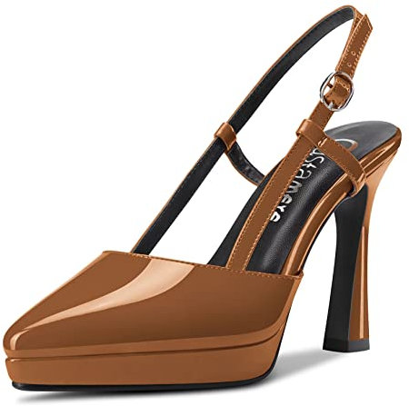 Castamere Donna Alto High Spillo Piattaforma Tacco Heel a Punta Slingback Slip-on Pumps da Matrimonio Dress 10 CM Heels Marrone 42 EU