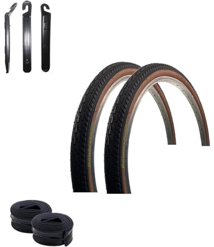 2 x Roverstone 26 Fahrradreifen Fahrradmantel Schwarz Braun 47-559 (26 x 1,75) + 2 Schläuche AV inkl. Reifenheber
