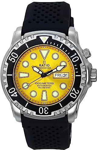 RATIO FreeDiver Heliumsichere Taucheruhr Mit Saphirglas - Automatisch, 1000M Wasserdicht für Herren, Gelb
