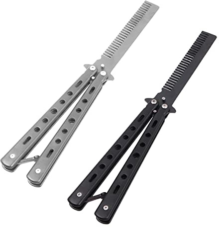 Tiardey 2PCS Pettine a Farfalla Pettine Tascabile Pieghevole Pettine a Molla in Acciaio Inossidabile Pettine a Forma di Farfalla per Allenamento Pratico Pieghevole