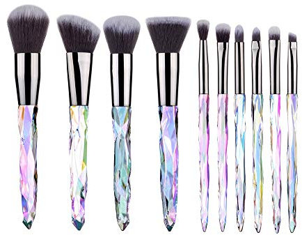 Pinceaux Cosmétiques , Ensemble De 10 Pinceaux De Maquillage En Cristal, Ensemble De Pinceaux De Maquillage De Couleur Arc-en-ciel Avancé, Mélange De Fond De Teint, Fard À Paupières, Anti-cernes, Poig