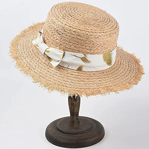 Damen Strohhut Sommerhut für Damen Weibliche Sonnencreme Hut Fransen Flache Oberfläche Breite Krempe Hut hat Bogenkanten Band Strohhut Hut für Strand Sonnenschutzhüte Geschenke