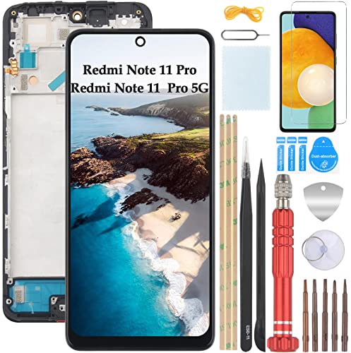 YHX-OU 6.67'' Schwarz+Rahmen Display Für Xiaomi Redmi Note 11 Pro Redmi Note 11 Pro 5G LCD Display Touchscreen Ersatz Bildschirm Glas Assembly mit Werkzeug + 1 Stück Schutzfolie