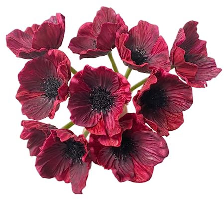 Künstliche Blumensträuße, Mohnblumen, kein Verblassen, Polyurethan, für Küche, Tisch, Vase, Hochzeit, Hintergrund, Bogen, Wand, Weinrot, 10 Stück