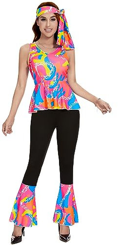 JNAOZI Disco Outfit Frauen, 70er Jahre Kostüm für Frauen, Hippie Kostüm Frauen für Halloween (2XL)…