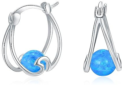 Opal Creolen für Damen 925 Sterling Silber Huggie Ohrringe Opal Ohrringe Kreis klappbare Creolen Ohrringe Weihnachts Geschenk für Frauen Mädchen (Blauer Opal)