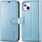 TUCCH Flip Case for iPhone 15 Plus (6.7) 2023, Magnetic PU Leather Wallet Stand Folio Cover with[Protective RFID Blocking][Card Slots][Shockproof TPU]Compatible with iPhone 15 Plus, Shiny Light Blue