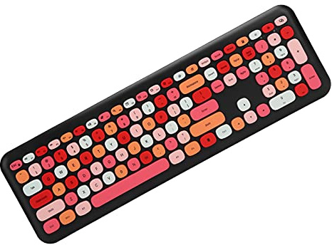 ASHATA Wireless Keyboard Mouse Combo, 2.4G Wireless Office Keyboard Mausset, Bunte Runde Tastatur und Maus Im Retro-Stil, Tastatur mit 110 Tasten (666 Kabelloses Set in Schwarz,