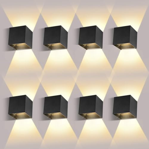 ledmo 8 Stücke LED Wandleuchte Innen/Aussen 12W Wandlampen Aussen Auf und ab Einstellbarer Lichtstrahl LED Außenleuchte Schwarz 2700-3000K Warmweiß IP65 Wasserdichte