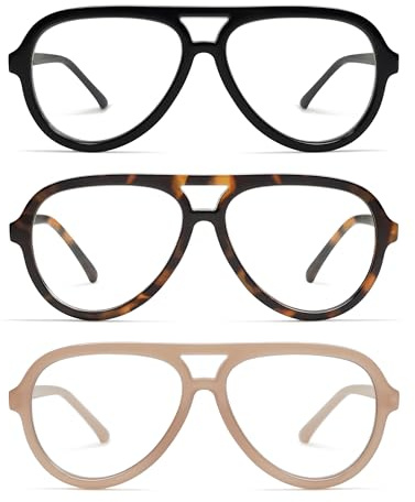 AMOMOMA AM6111 Retro-Piloten-Lesebrille für Damen und Herren, klassisch, groß, übergroß, blaues Licht, Computerrahmen, 3 Stück