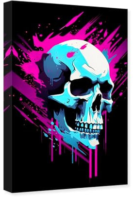 CCWACPP Totenkopf-Leinwandkunst, bunte Skelettbilder, Wanddekoration, Totenkopf-Gemälde, Druck, modernes Kunstwerk, Wohnzimmerdekoration, Rahmen
