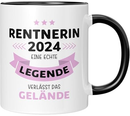 TassenTicker - Rentnerin 2025 - Eine echte Legende verlässt das Gelände - Renteneintritt Geschenk Frau - Ruhestand - Pension - Abschiedsgeschenk Kollegen - spülmaschinenfest - Schwarz