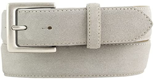 BELTINGER Gürtel aus Veloursleder 3,5 cm | Velour-Ledergürtel für Herren 35mm | Wildleder-Gürtel mit antik-silber Gürtelschließe | Hellgrau 90cm