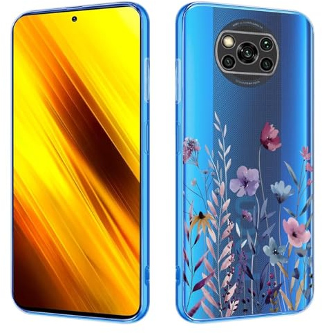 Kaywzo Hülle für Xiaomi Poco X3/X3 Pro/X3 NFC,Transparent TPU Handyhülle mit Gemälde Blume Muster,Ultradünn Stoßfester Schutzhülle,Schön Silikon Cover Case-4