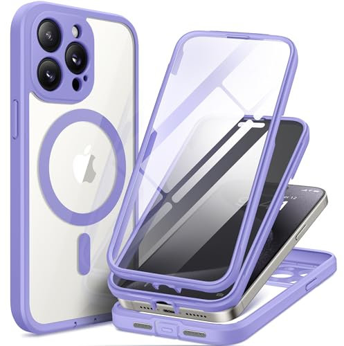 TIESZEN for iPhone 15 Pro Case Magnetic, [Compatible with Magsafe], Built-in Privacy Screen Protector & Upgraded Camera Protection, Anti Spy Full Body Hard Phone Case for 15 Pro 6.1'', Light Purple
