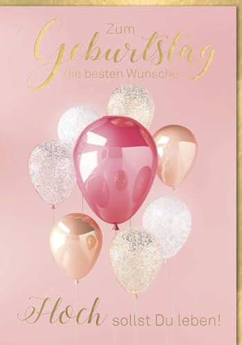 Verlag Dominique Maxi XXL Geburtstagskarte - Glitzernde Rosa & Gold Luftballons, Festliche Grüße, Hoch Sollst Du Leben - Ideal für Feierlichkeiten - mit Umschlag