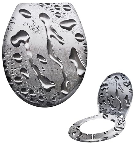 Suusolny WC Sitz Absenkautomatik Toilettendeckel mit Absenkautomatik，Softclose aus Duroplast und Edelstahl Toilettensitz in Universal Größe - Wassertropfen