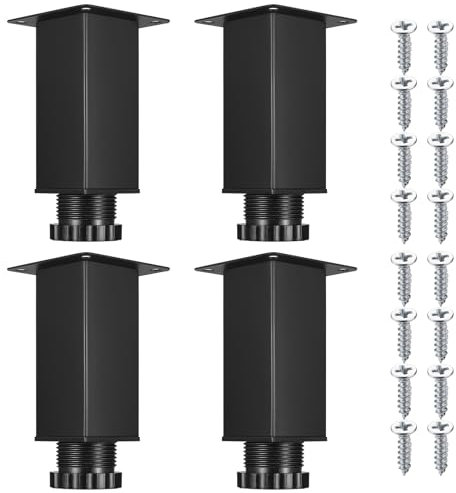 4 Pcs Adjustable Cabinet Feet, Stainless Steel Table Legs Height Adjustable 0-15mm, Black/38x100mm