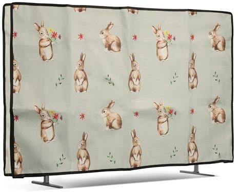 kwmobile Custodia per Schermo Compatibile con 49-50 TV - Copri Schermo Televisore - Copertura Antipolvere in Lino - Conigli e Fiori