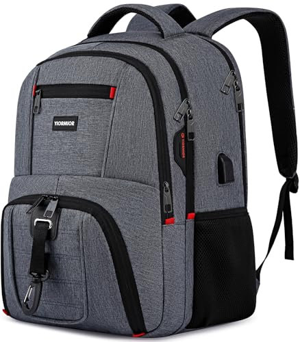 YIORMIOR Mochila de hombre, mochila escolar secundaria universitaria, mochilas para PC portátiles de 15,6 y 17,3 pulgadas con puerto USB, Nuevo-gris, 15,6 Pollici
