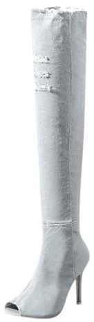 e alto sopra stivali primaverili stivali tacco stretto baccello alto aperto stivali moda jeans donna toe stivali da donna Jack donna caldi, Celeste., 41 EU