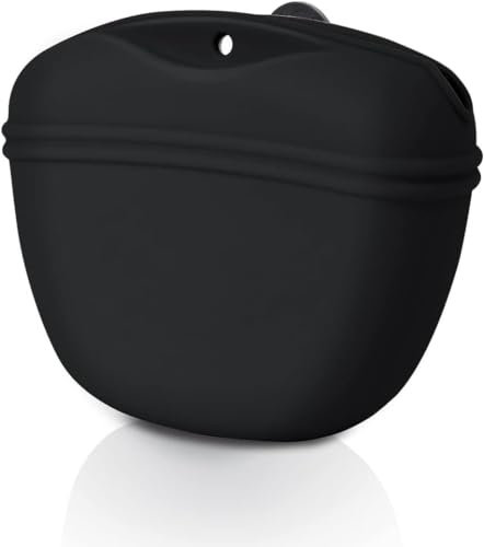 LICQIC Silicone Dog Food Bags, Magnetic Silicone Dog Food Bags for Taking Pets for Walking and Outdoor Training (1Pcs Black)