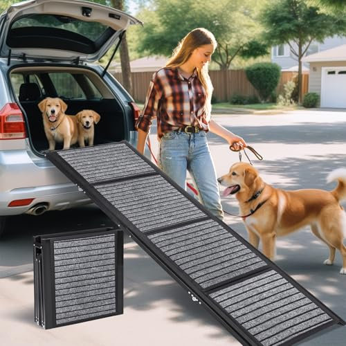 Longest 180cm & Widest 50cm Folding Dog Car Ramp for Large Dogs, Portable Pet Stair Ramp with Non-Slip Rug Surface, Extra Wide & Long Dog Steps for Large Dogs Up to 150kg Get Into a Car, SUV & Truck