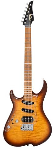 Vola E-Gitarre OZ TNC LH Light Tiger Eye Burst Gloss Handgefertigt in Japan geflammte Ahorndecke Hals aus geröstetem Ahorn Bünde aus Edelstahl Gotoh-Brücke Gotoh Locking Tuner 6 Zeichenfolgen Modern C