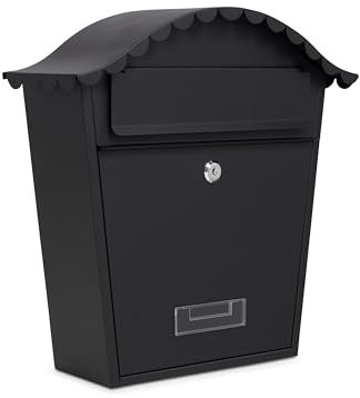Assorted Collections Wall Mounted Post Box, Lockable Mailbox with 2 Keys, Weatherproof Galvanized Steel Letterbox, Easy to Install, 36x13x37cm (Black)