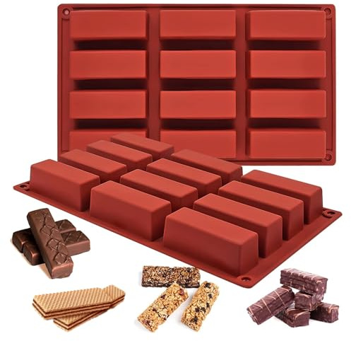 Silicone Granola Bar Moulds,12 Cavity Rectangle Silicone Granola Bar Moulds | Cavity Chocolate Moulds,Energy Cereal Bars Mould,BPA Free Silicone Moulds,for Truffles,Chocolate,Brownies,Soap (2 PCS)