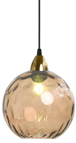 XIRYTU-H 20cm/7.9'' Lámpara Colgante De Esférico Vintage Industrial, E27 Lámpara de Techo Colgante, Acabado en Oro y Pantalla de Vidrio Ondulado Globo, Dormitorio Lámpara de Araña (Ámbar)