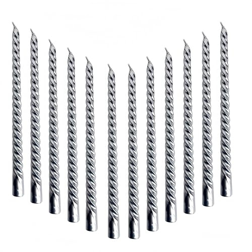 Kegelkerze, lange Kerze, 12 lange Kerzen, Geburtstagskerze Breite 2cm, Höhe 25cm, geeignet für Hochzeiten, Feiern, Festivals, Opfer, Candlelight-Dinner, 33g/Stück (12, Silber)