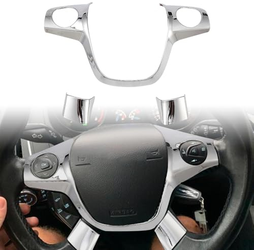 Blueshyhall Auto Lenkrad Aufkleber Deko Trim Kompatibel mit F&ord F-ocus MK3 2012-2014/K-uga 2013-2015, Auto Lenkrad Aufkleber Deckel Rahmen Trim, Auto Innen Deko Abdeckung (Silber)