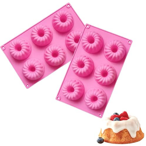 Stampo per Dolci in Silicone,2 PCS 6 Cavità Mini Stampi Silicone Dolci,Stampi per Torta in Silicone per Cottura al Forno,Aantiaderente e Resistente al Calore Teglia per Ciambelle,Muffin,Cioccolatini