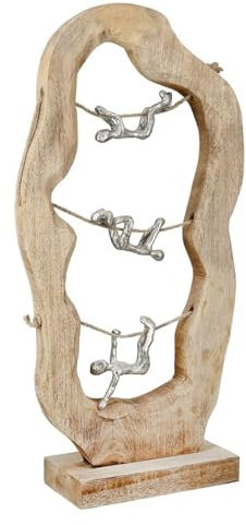 MF Deko-Skulptur Kletterer aus Mangoholz und Aluminium, 28 x 56 cm, Naturfarben