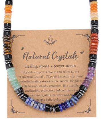 PiercingJak Herren Halskette 7 Chakra Steine Perlen Kette Männer Kristallkette Perlenkette Edelstein Heilsteine Schmuck Spirituelle Geschenke für Mann, 50.8cm