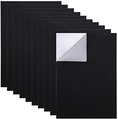 Fogli in Feltro Autoadesivo, 10Pcs Tessuto in Velluto Appiccicoso, Feltro Stoffa Adesiva per Scatola di Gioielli, Tappetino Tazza, Cornice Foto, Gamba della Sedia, Nero