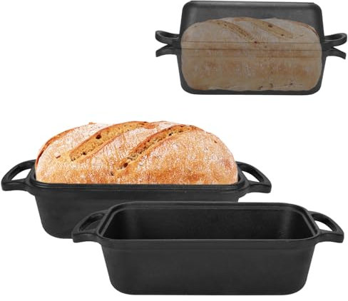 Lot de 2 moules à pain en fonte avec couvercle - 22,96 x 12,78 cm - Pans à pain pour cuisson à la maison