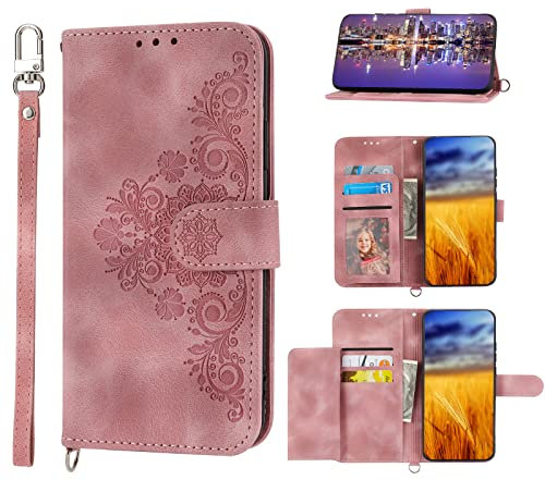 Ucikov Custodia per Apple iPhone 13 Pro Max,motivo floreale stampato in pelle a portafoglio con molteplici slot per carte di supporto cinturino da polso custodia per Apple iPhone 13 Pro Max,rosa